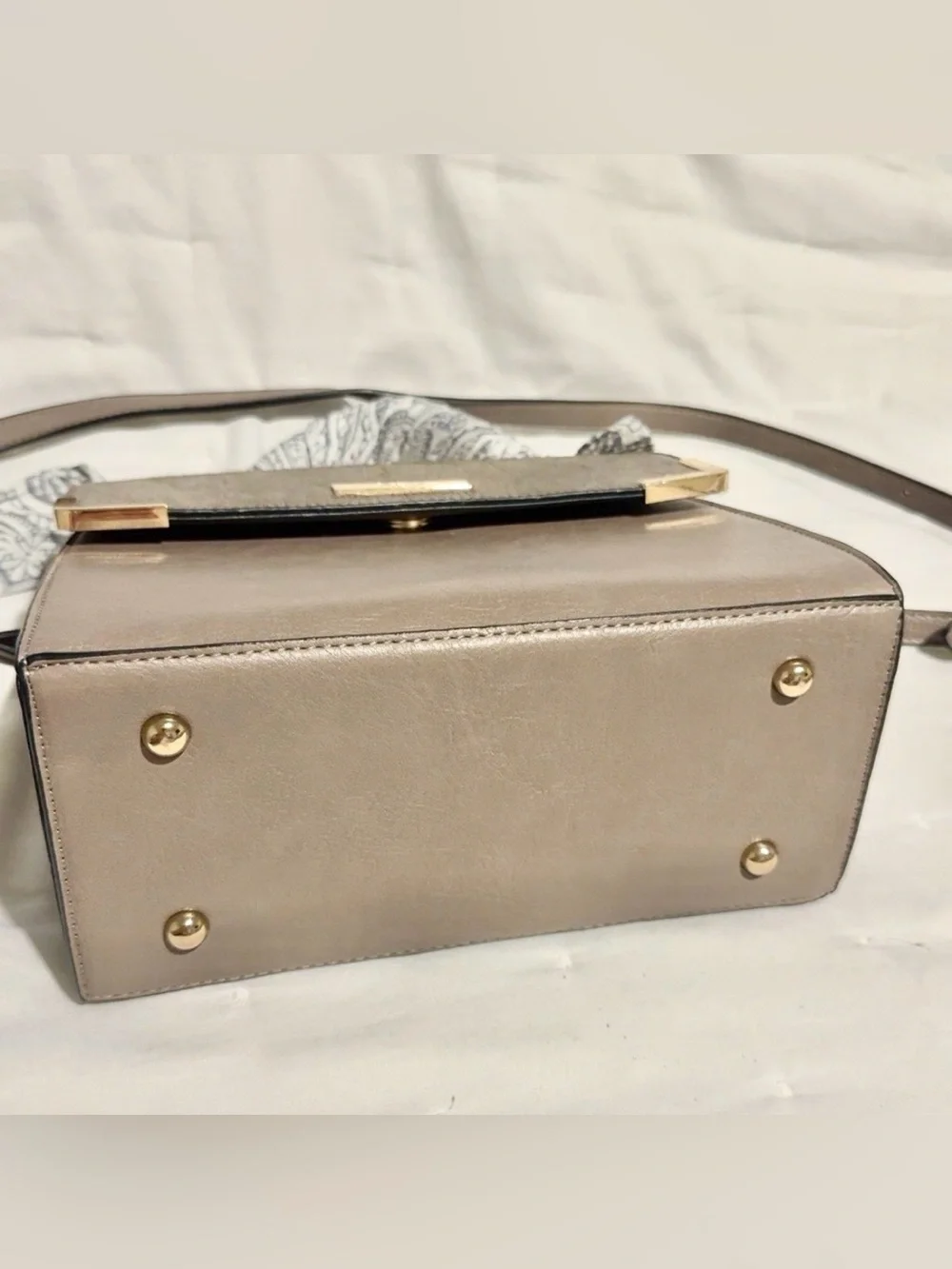 Dune London Taupe Gray Structured Satchel Crossbody Bag + Twilly